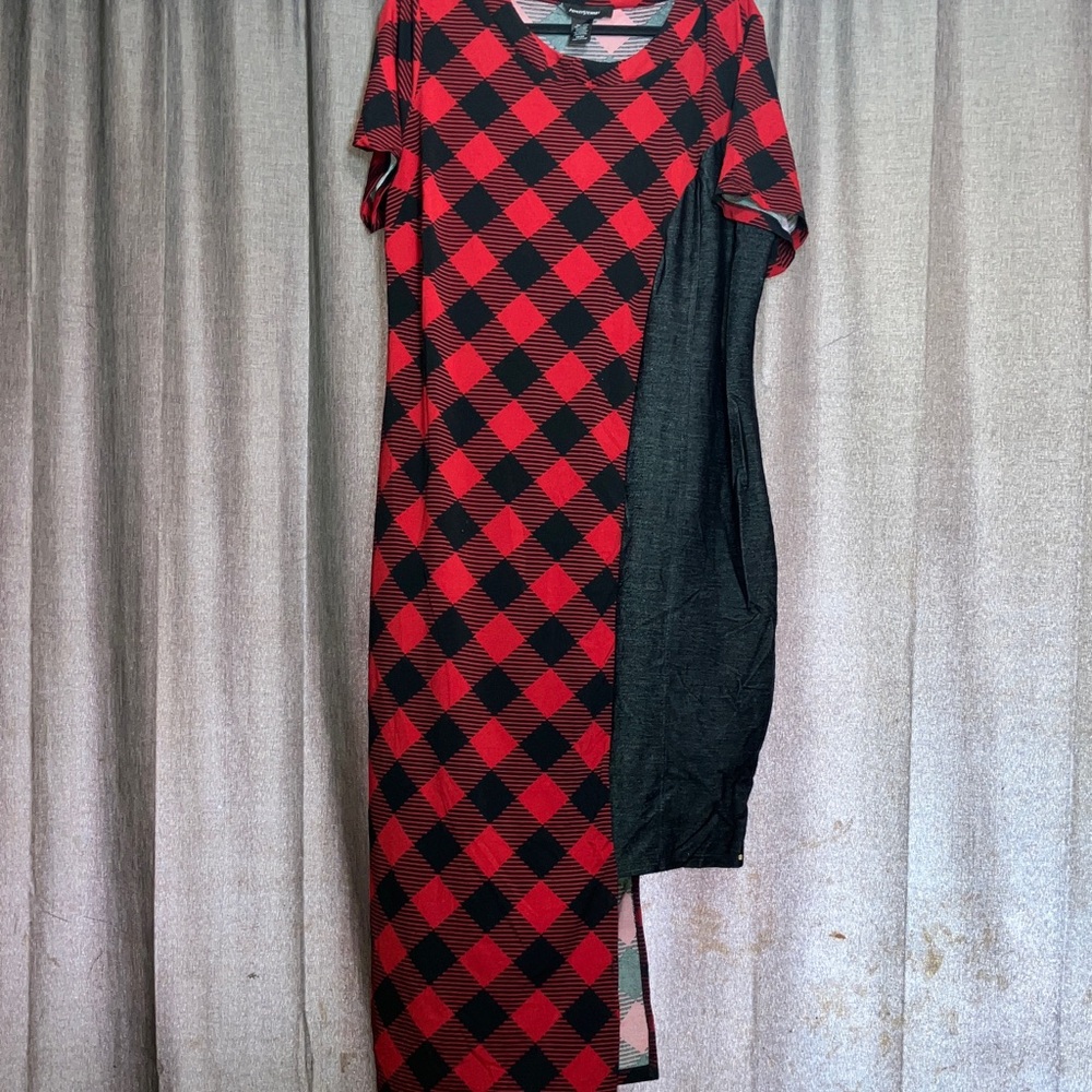 Ashley Stewart Red and Black Asymmetrical Dress